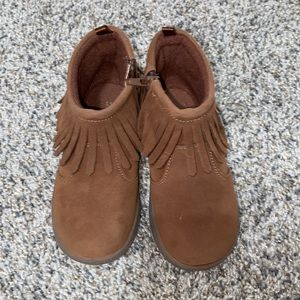 Brown suede fringe booties